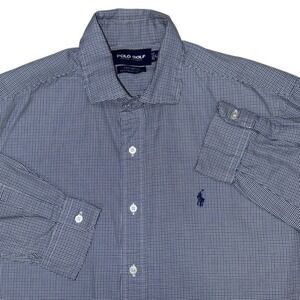 Polo Golf Ralph Lauren Houndstooth Westerton Mens L Blue Brown Long Sleeve